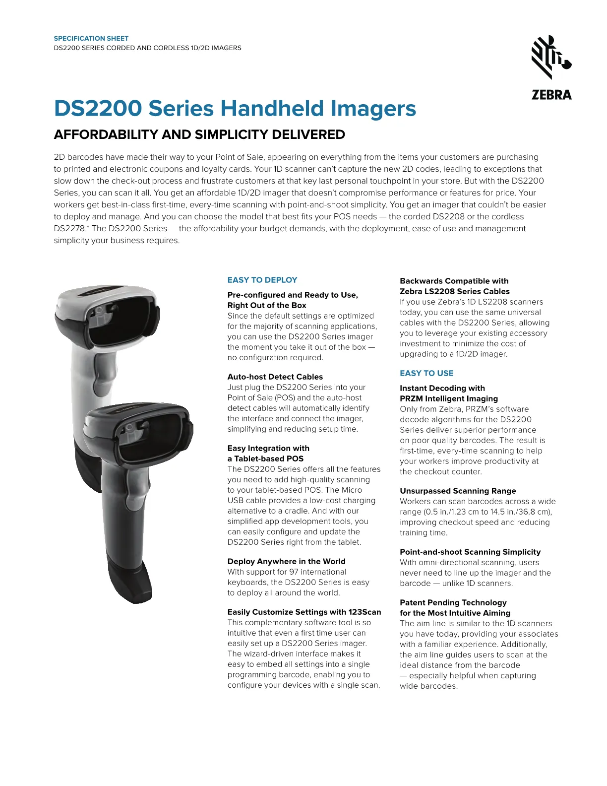 Zebra DS2278 2D-SR Bluetooth Barcode Scanner with Cradle (Cradle has USB Interface)