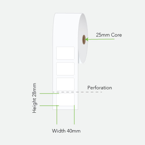 CALIBOR LABEL THERMAL REMOVABLE 40MM X 28MM 1 LABEL ACROSS 2000/ROLL SMALL CORE