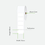 CALIBOR LABEL THERMAL PERMANENT ADHESIVE 76MM X 48MM 1 LABEL ACROSS 1000/ROLL 25MM CORE