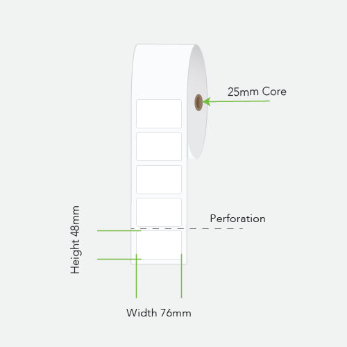 CALIBOR LABEL THERMAL PERMANENT ADHESIVE 76MM X 48MM 1 LABEL ACROSS 1000/ROLL 25MM CORE