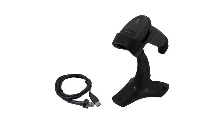 Element P100 1D/2D Hand-held Barcode Scanner with stand and USB-A cable, Black